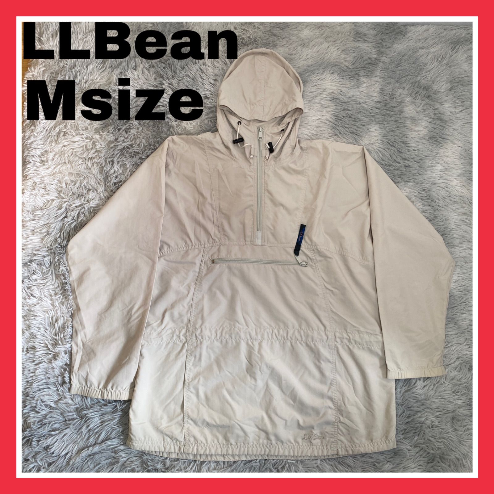 LLBean ナイロン アノラックパーカー レディース Mサイズ ホワイト ベージュ 90s アノラック プルオーバー ハーフジップ フード