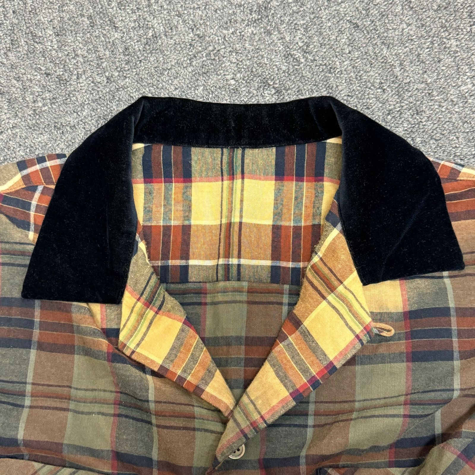 sacai 20SS ベロア切替マドラスチェックオープンカラーシャツ
