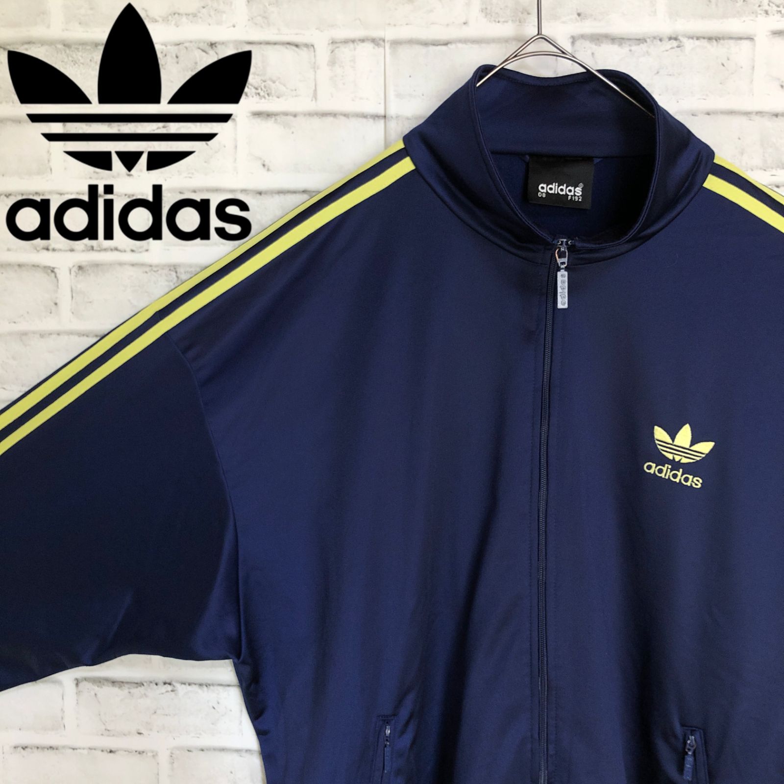 adidasoriginals トラックジャケット 刺繍ロゴ 紺色 L 1301 2XL美品90s】アディダス刺繍トラックジャケット古着ジャージ