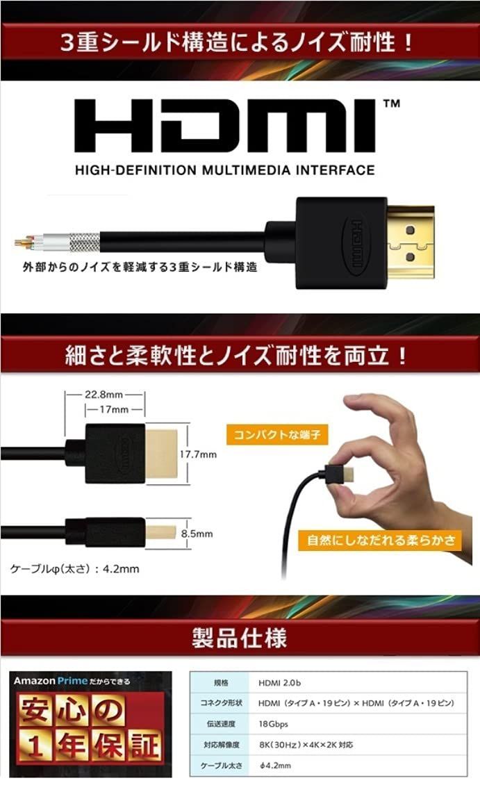 在庫セール】対応 PlayStation UMA-HDMI50 2K対応 4K 8K ハイスピード スーパースリム Ver2.0b 4.2mm 細線  5m HDMIケーブル Hanwha リオリオショップ メルカリ
