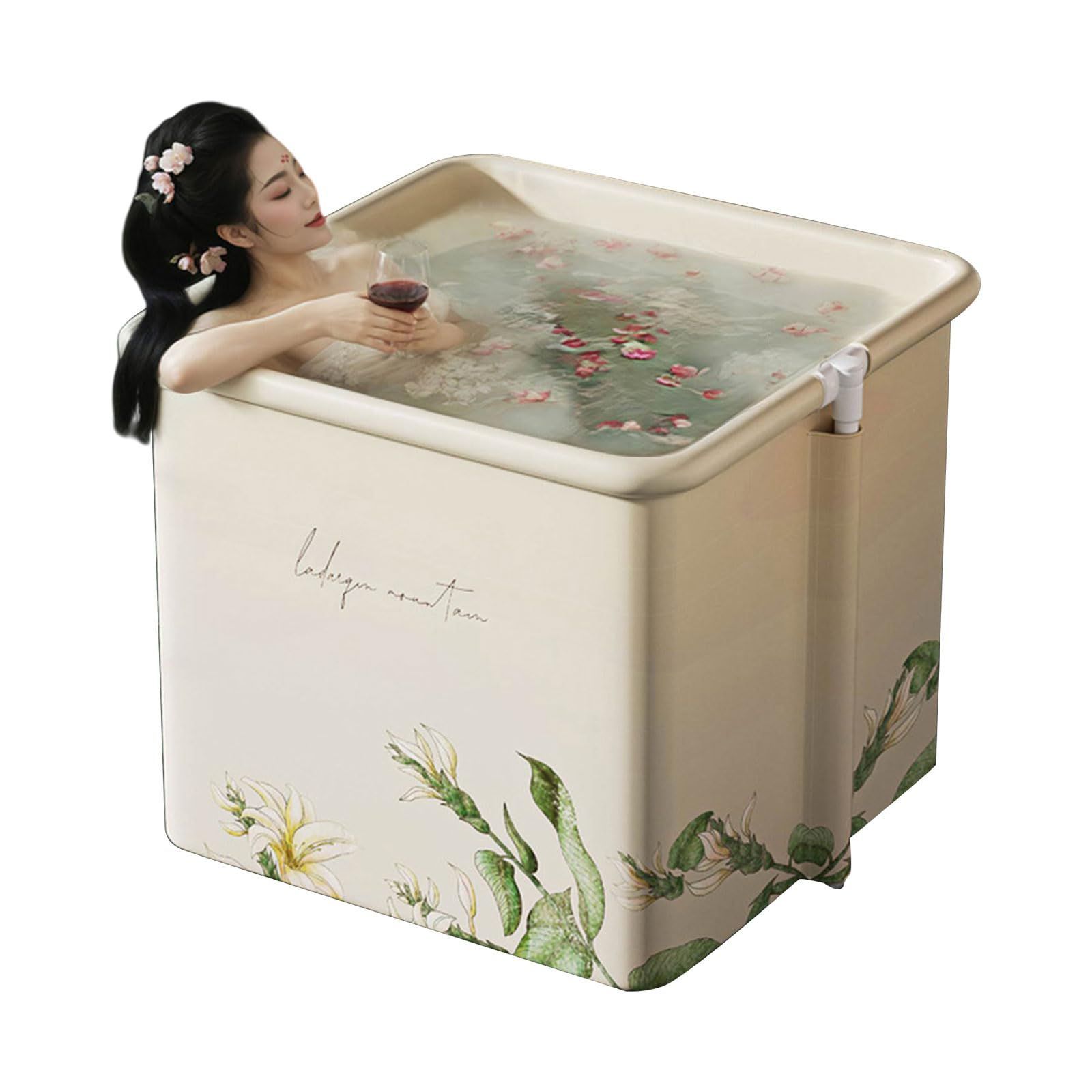 SIMCAT 折り畳み式浴槽 ポータブルバスタブ 組立不要 四角 折りたたみバスタブ ポータブル お風呂 簡易浴槽 子供 大人用 シャワー 保温 浸漬式 簡易風呂 コンパクト 省スペース 収納便利 家庭用 ベージュ