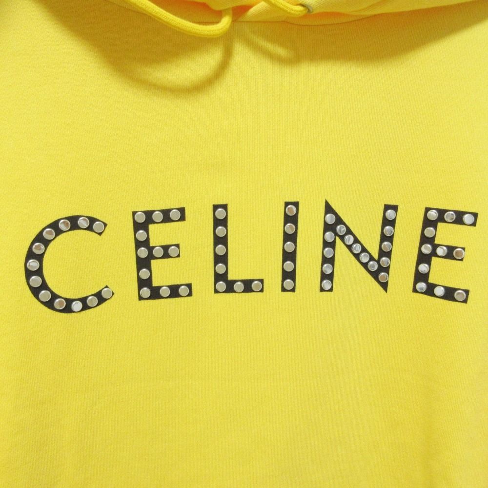 CELINE イエロー フード付スタッズロゴスウェット