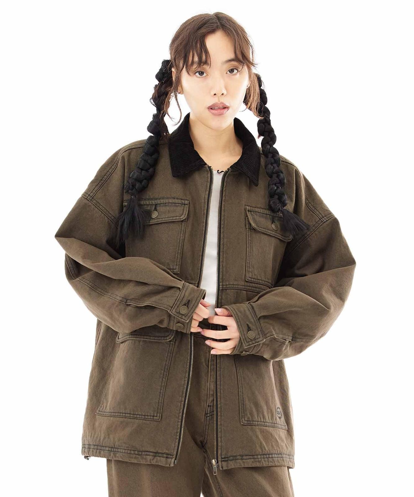 エックスガール アウター OVERDYED WORK JACKET レディース BROWN