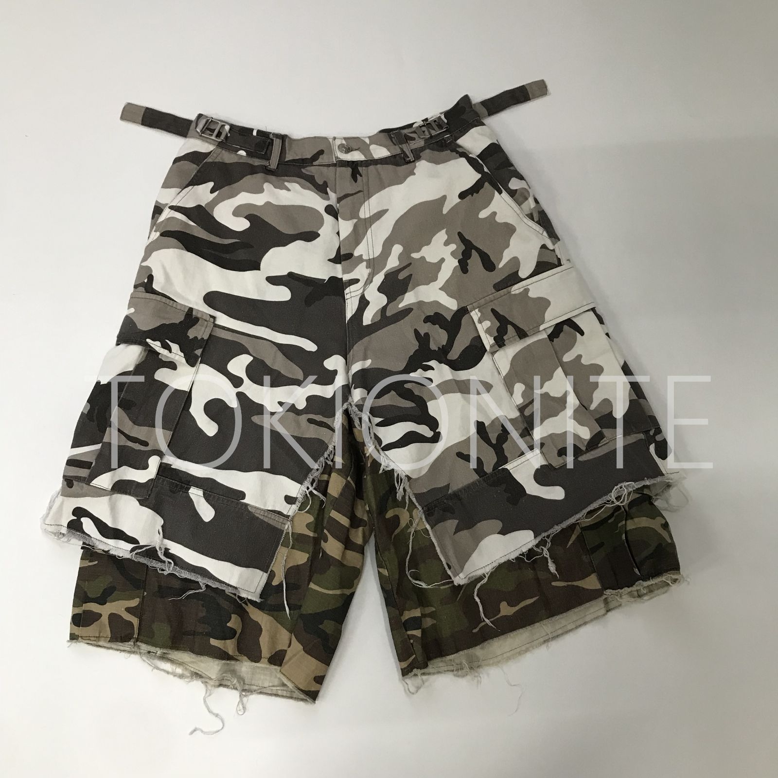PROJECT G/R × murd333r.FM LAYERED SKIRT CARGO SHORTS MULTI CAMO