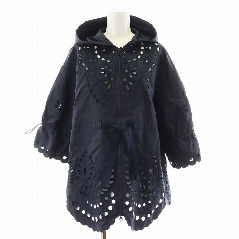 レッド ヴァレンティノ RED VALENTINO パーカー ジップアップ レース スカラップ ナイロン 38 紺 ネイビー VR0CIO1I5T3 |AN14