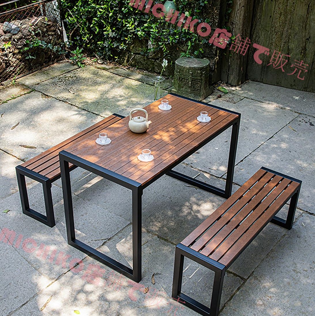 ガーデンテーブルセット 屋外ダイニングテーブルとベンチ 3ピース テーブル1台 チェアー2脚 ガーデンベンチ 屋外 カフェテーブル 防水 おしゃれ 木製 丈夫 収納 防水性と耐日光性 お手入れが簡単 屋内|屋外 裏庭 キ