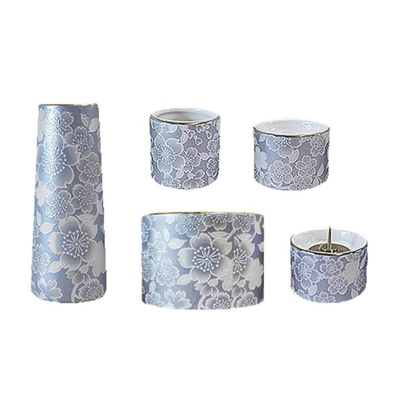 人気商品】(j1271-1-3) 人気 藤 (丸香炉) モダン仏具5点セット『ゆい花