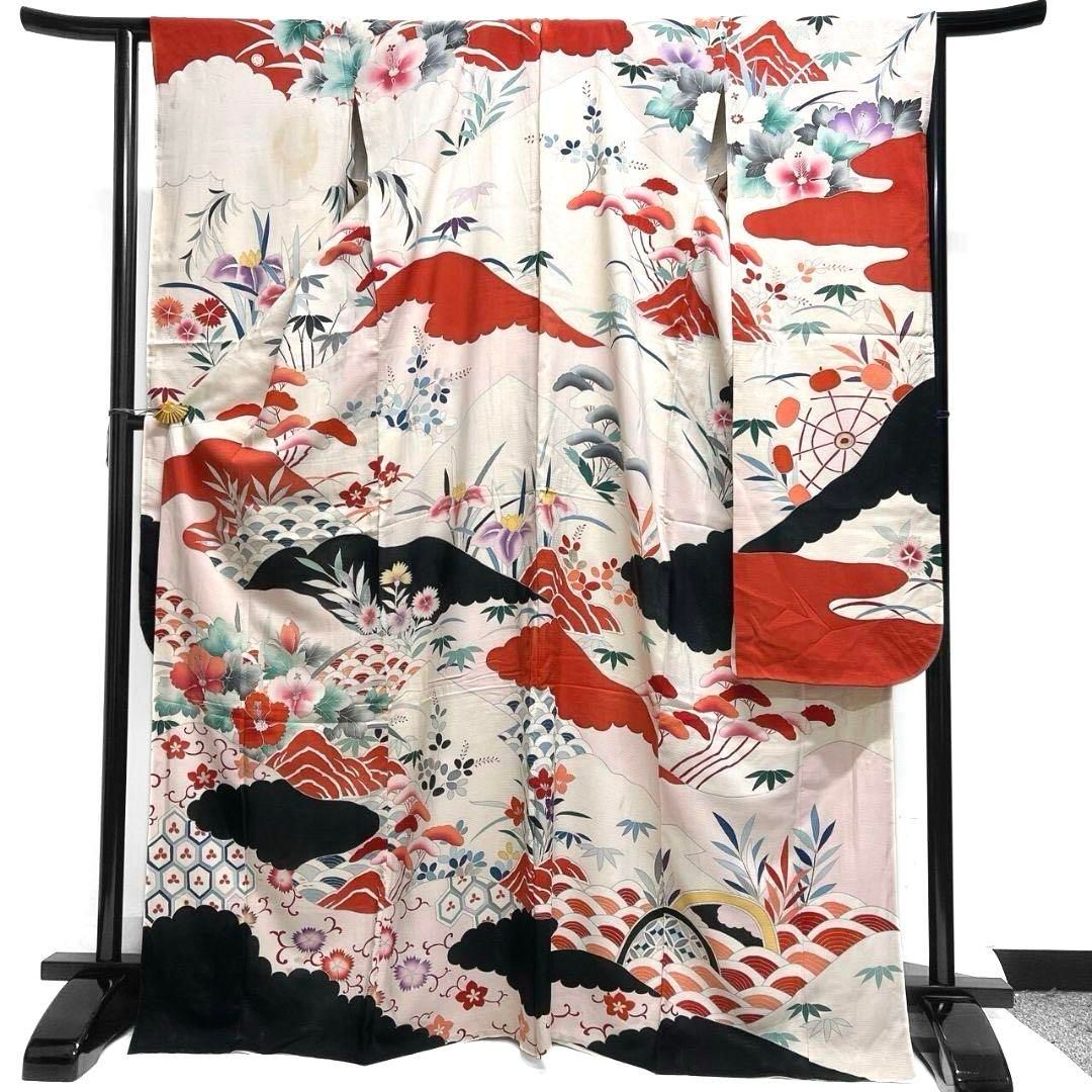 振袖 絽 アンティーク 銀彩 芙蓉 萩 松竹梅 成人式 着物 045a p 【公式