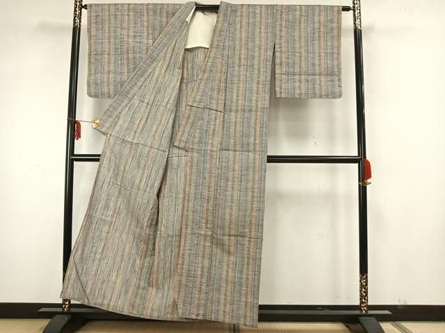 平和屋着物▽上質な紬 単衣 横段文 正絹 逸品 DAAS0189az