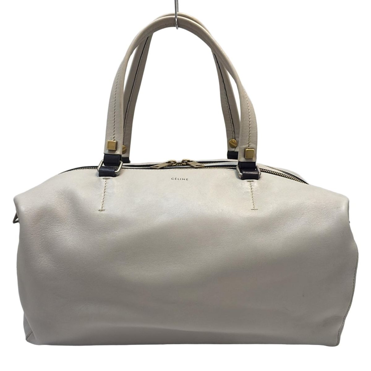 CELINE セリーヌ ボストンバッグ - ライトグレー×黒 本体ロックなし レザー