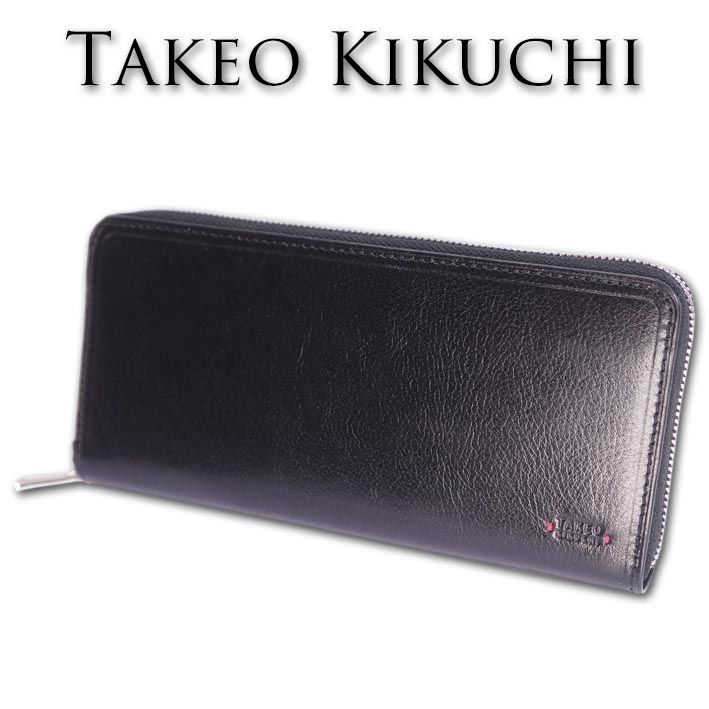 タケオキクチ TAKEO KIKUCHI 牛革 ラウンドファスナー 長財布 ハンプトン ブラック 黒 メンズ 定価19,800円 レザー 本革