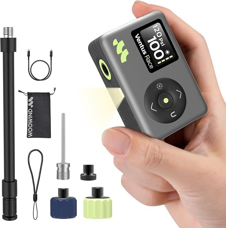 Woowind 自転車 空気入れ 電動 120PSI 超小型 携帯 電動空気入れ 自動停止 米式 英式 仏式対応 LEDライト付き 日本語説明書 Ventus Race ブラック Mini
