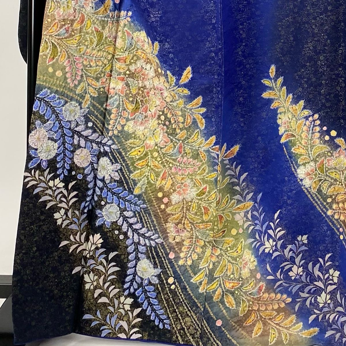 振袖 身丈168cm 裄丈69cm L 袷 徳永憲峯 落款 辻が花 金通し 金彩 青  