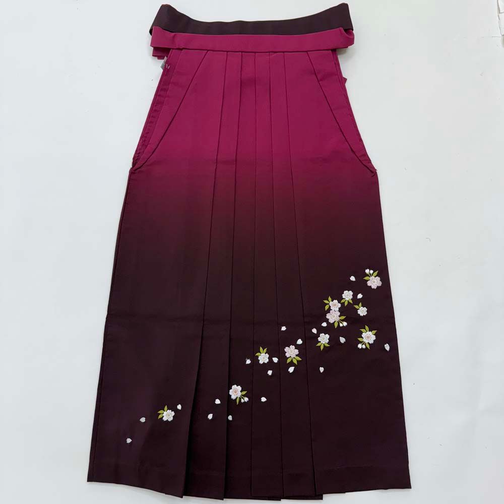 袴 M size 紐下丈91cm 行灯袴 卒業袴 女性用袴 ぼかし 刺繍 ピンク エンジ 4712