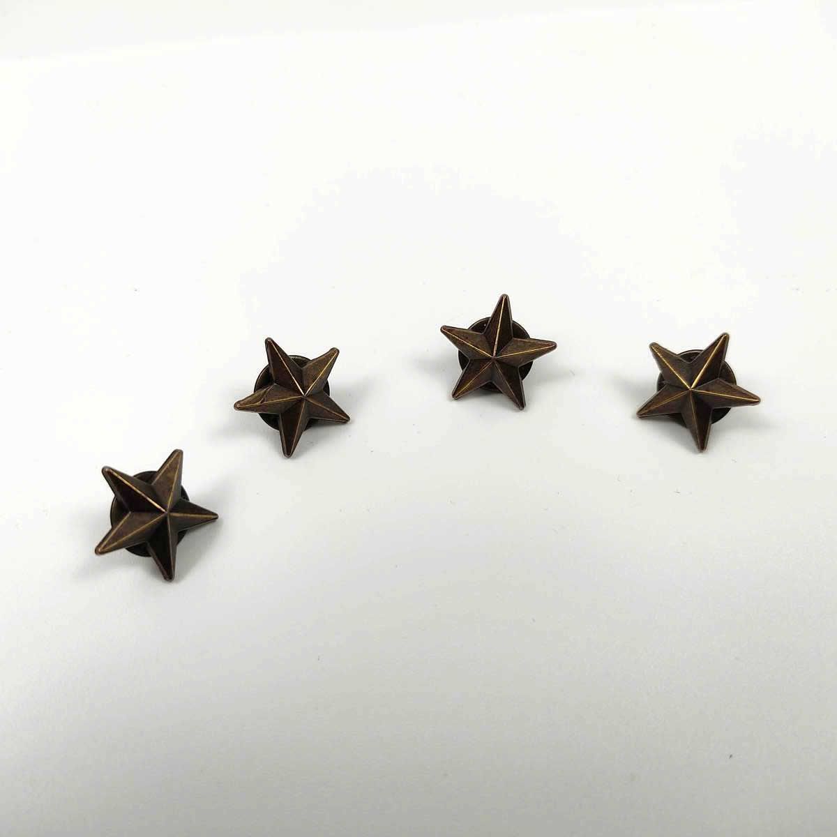 星 五角形 ピンバッジ 4個セット ピンズ 立体 アンティーク調 銅