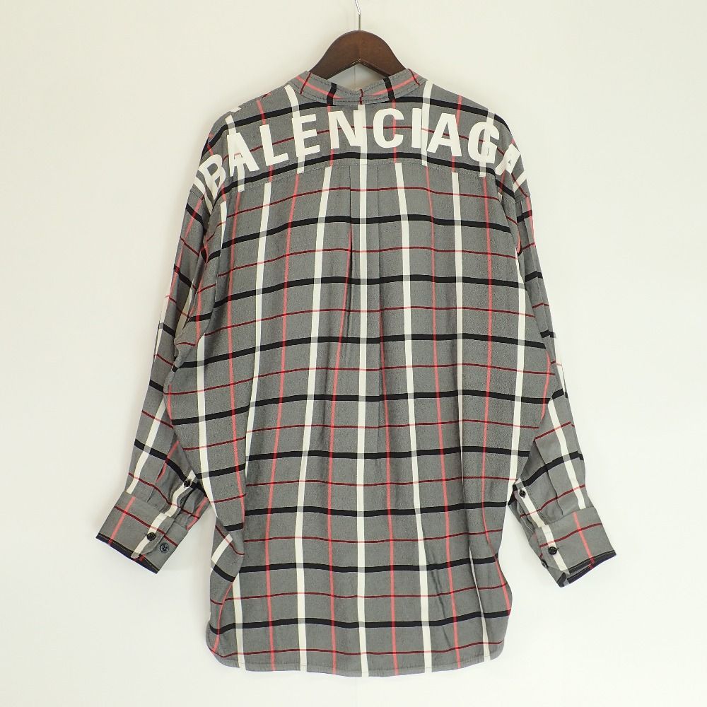 バレンシアガ BALENCIAGA ロゴ刺繍バックプリント チェックシャツよろしくお願いします
