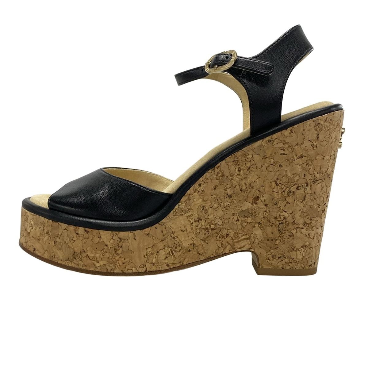 CHANEL シャネル サンダル 38 1|2 レディース - 黒 ウェッジソール ラムスキン