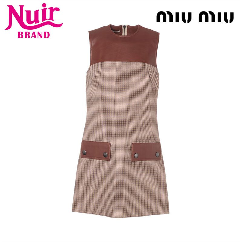 Miu Miu ミュウ ミュウ ワンピース 2014 総柄 ノースリーブ ウール レザー 40
