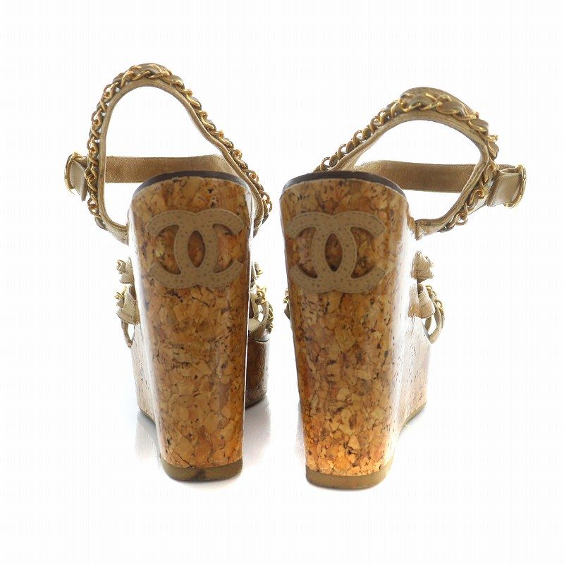 シャネル CHANEL サンダル コルク ウェッジ ソール レザー ロゴ