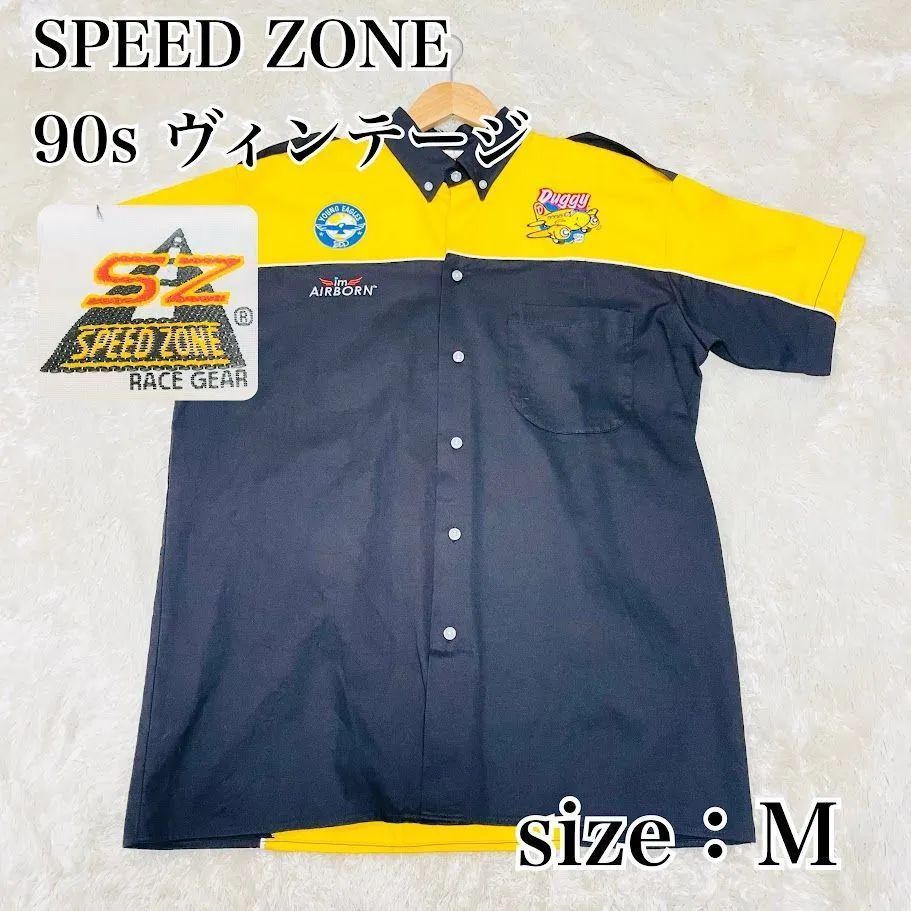 Priority 刺繍入りイエローシャツ 90s ヴィンテージ SPEED ZONE レーソングカート系 刺繍入り