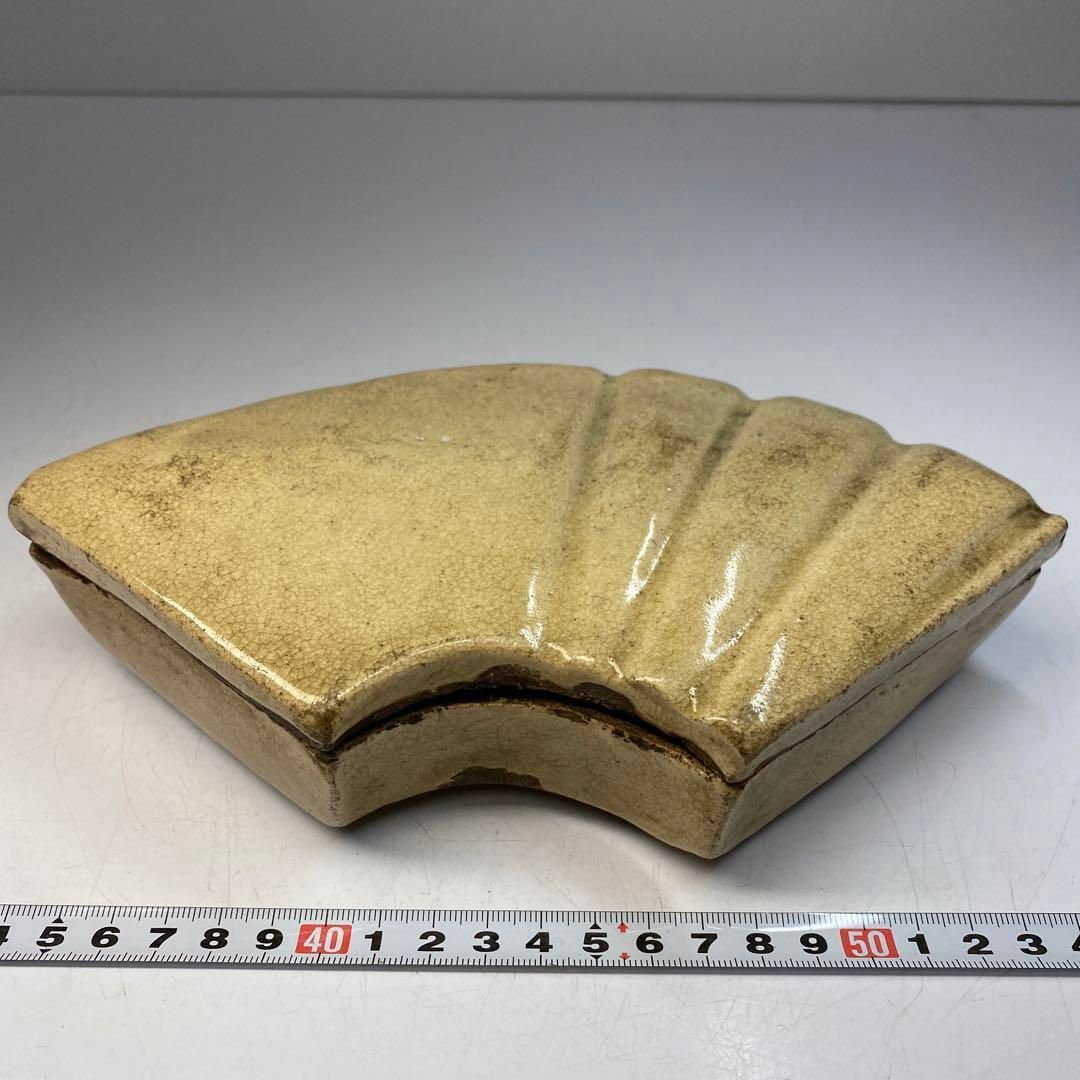 江戸中期 伊賀焼 扇面形蓋物 木 最大横幅約21.7㎝ 東Y6-0418