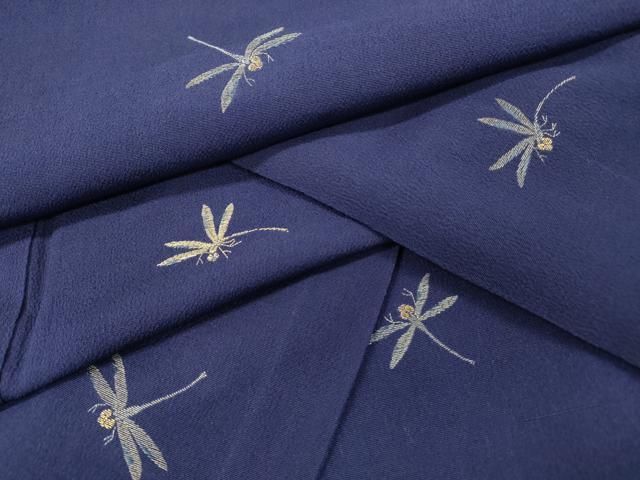 平和屋着物▽訪問着　単衣　お召地　刺繍　蜻蛉　とんぼ　金糸　紅桔梗色　正絹　逸品　DAAT3642fe 平和屋着物▽訪問着 単衣 お召地 刺繍 蜻蛉 とんぼ 金糸 紅桔梗色 正絹