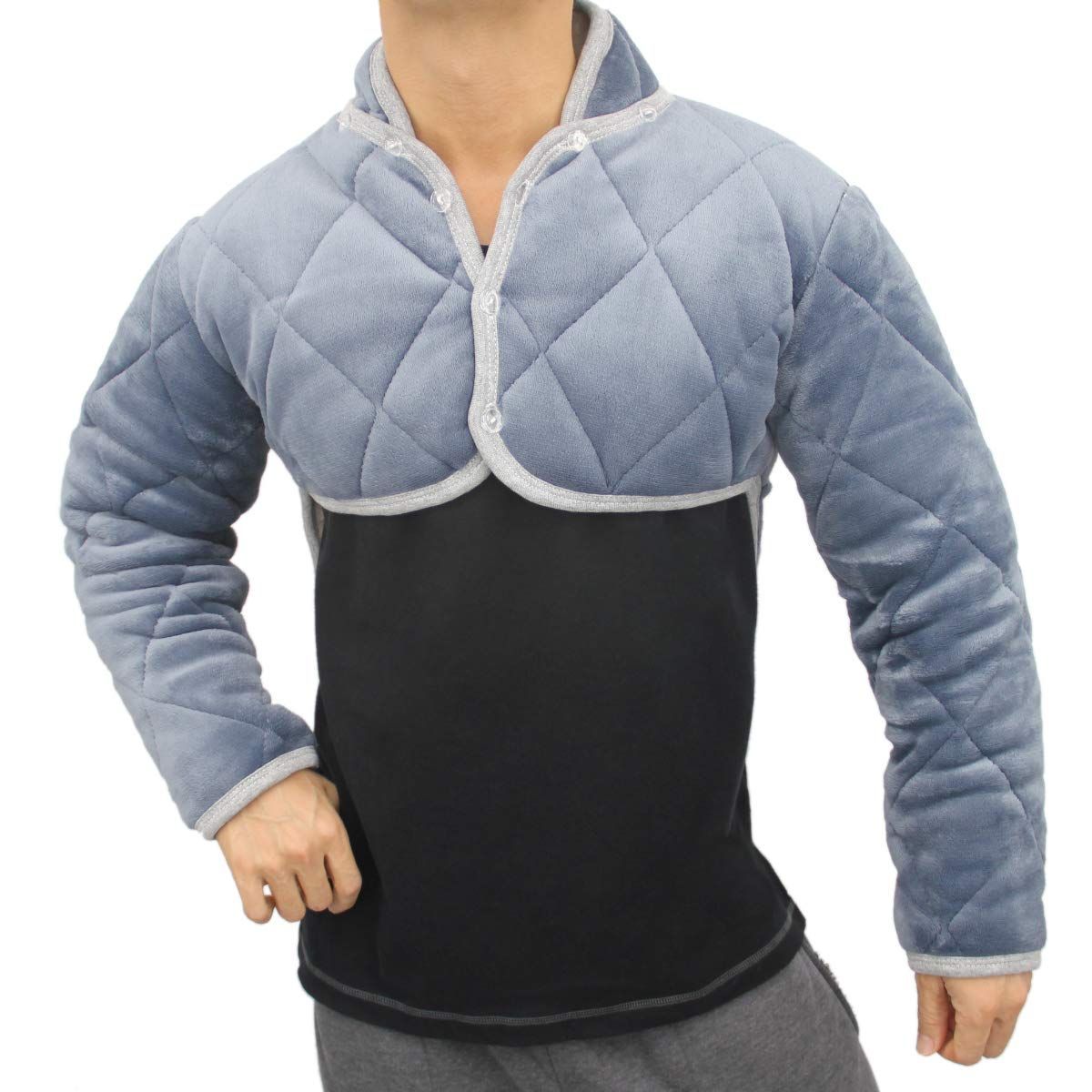 Large_ブルー 〔Moisty〕 肩あて あったか 肩かけ フランネル 生地 防寒 肩当て 寝具 男女兼用 メンズ レディース ブルー 長袖 (L)