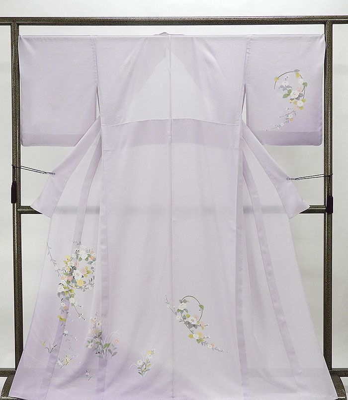 夏物 訪問着 仕立て上がり 正絹 夏物 花模様 身丈164.5cm 裄丈68cm 絽訪問着 夏 夏用 仕立済 着物 wb2344