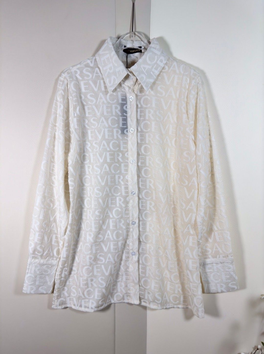 美品 versace ラ グレカ モノグラム長袖シャツ M レディース