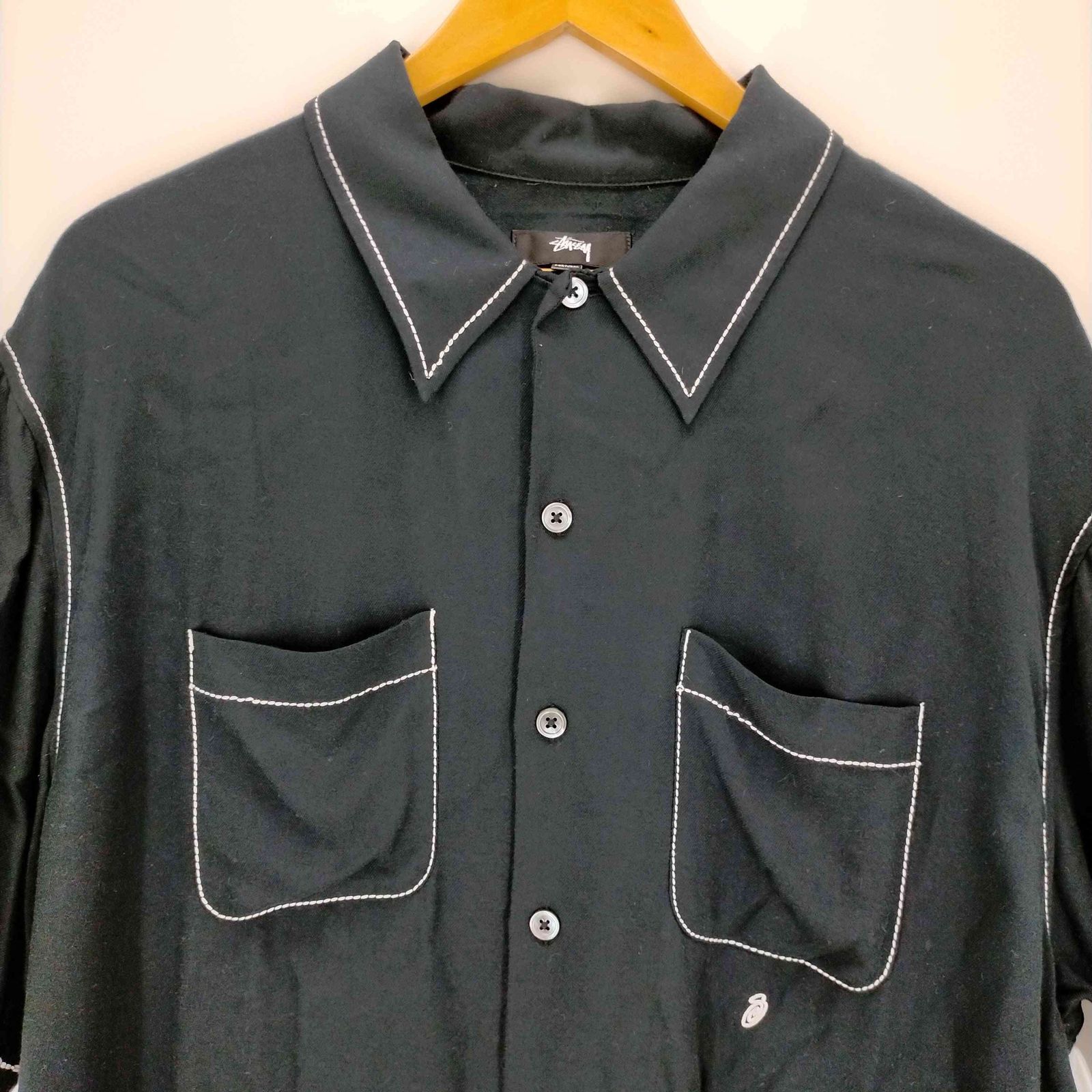 美品stussy Contrast Pick Stitched shirt Contrast Pick Stitched Shirt in Black Stussy