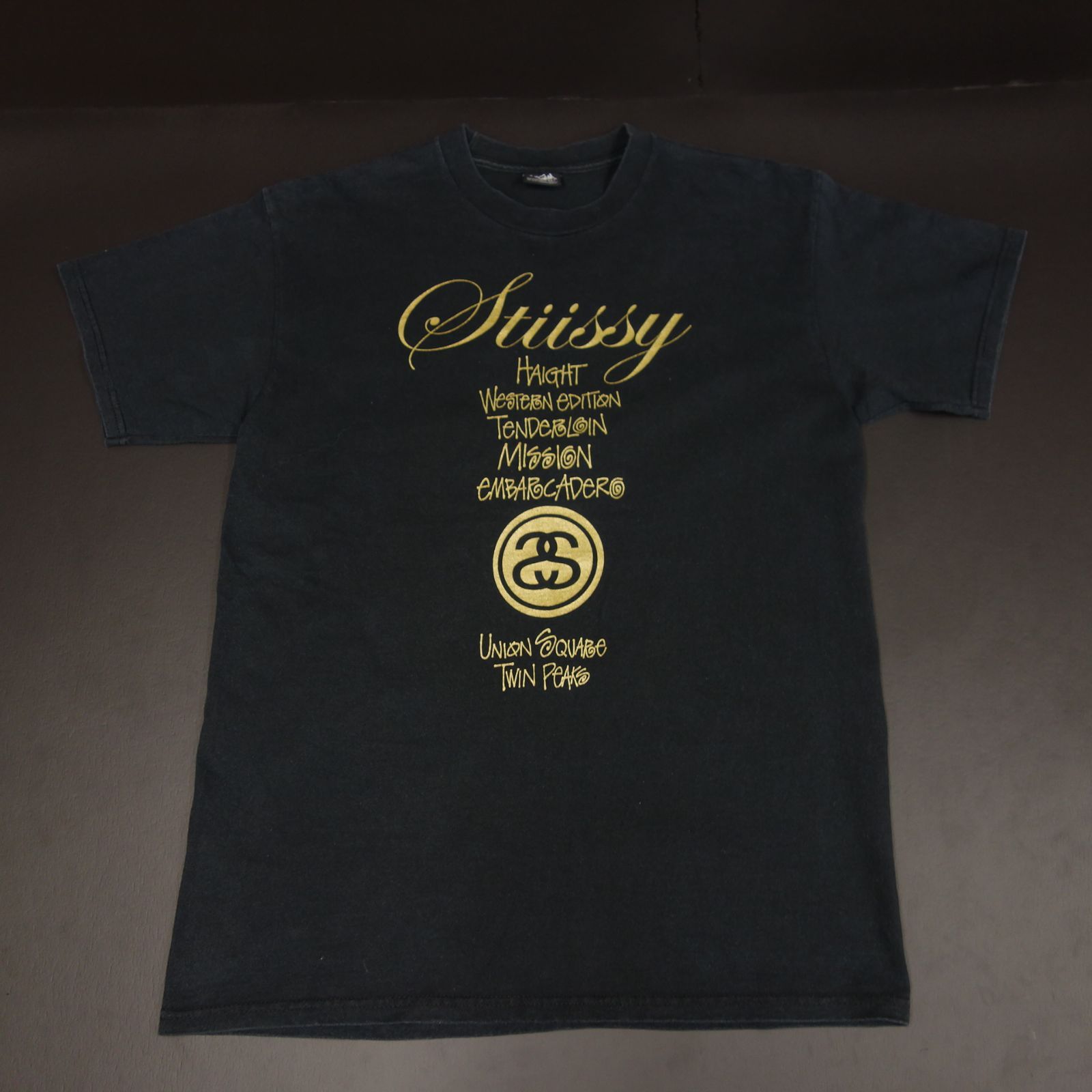 00s Vintage US古着☆Stussy ステューシー 半袖プリントTシャツ 両面 サンフランシスコ メキシコ製 SIZE M ブラック  00's 00年代 希少アイテム