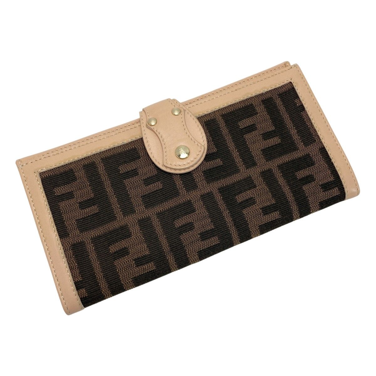 公式 FENDI フェンディ ズッカ柄 Wホック 長財布 ブラウン×ピンク