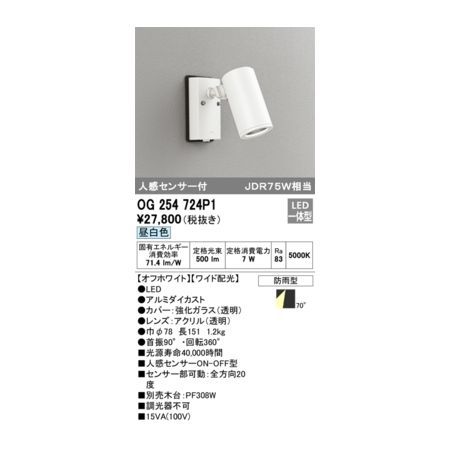 7営業日以内発送 オーデリック ODELIC OG254724P1 防雨型LEDスポット 沖縄離島販売不可