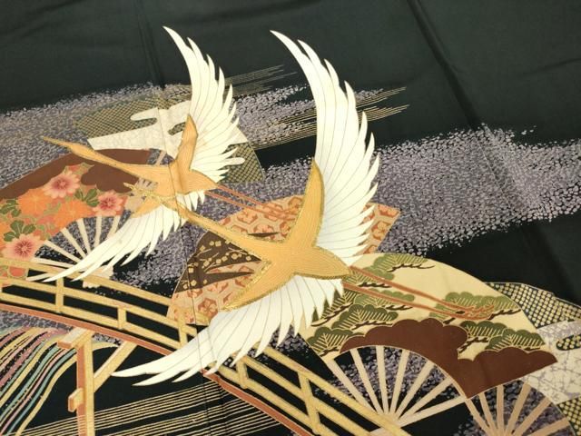 平和屋-こころ店■豪華振袖　駒刺繍　御所車花鳥文　金彩　三越扱い　正絹　逸品　AAAK3176Aog