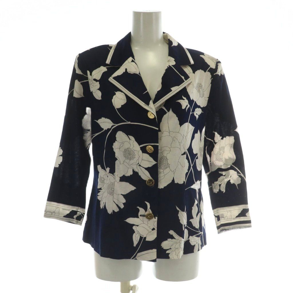 Leonard レオナール フラワー ノーカラー シャツ 総柄 ブラウス 長袖 レオナール LEONARD ファッション FASHION シャツ ブラウス 七分