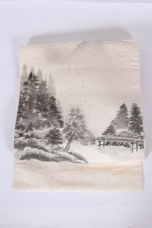 名古屋帯　ヒゲ紬　白　墨　作家もの　原風景　T543 名古屋帯 ヒゲ紬 白 墨 作家もの 原風景 T543の通販 by キモノリザーブ