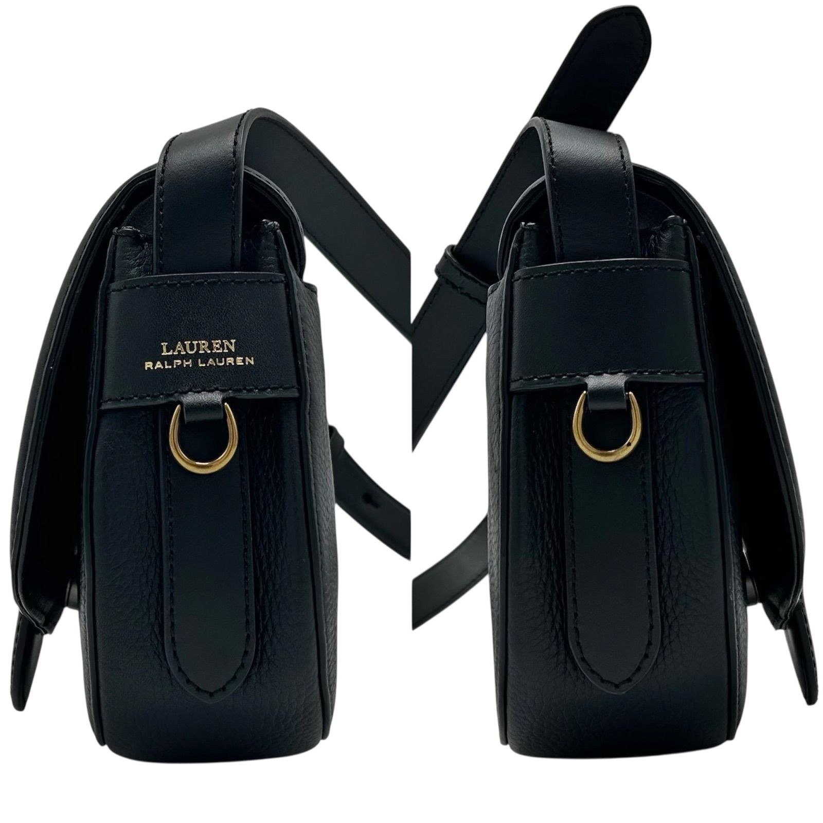ローレンラルフローレン レザー ショルダーバッグ　黒　ゴールド金具　ビッグロゴ ◎ 未使用級 LAUREN RALPH LAUREN ローレンラルフローレン ショルダー