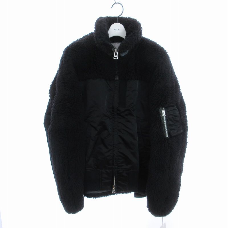 サカイ sacai タグ付き 22AW Faux Shearling Nylon Twill Blouson ブルゾン フリースジャケット ナイロン  切替 ジップアップ 22-02903M 黒 ブラック 2 ■SM3