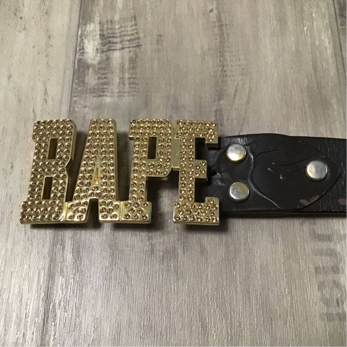 A BATHING APE BAPEラインストーンバックルレザーベルト ホワイト - 小物