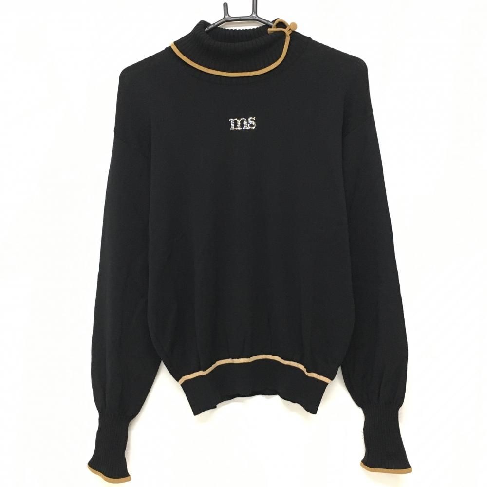 【美品】マンシングウェア タートルネックセーター 黒×ブラウン 胸元ラインストーン レディース M ゴルフウェア Munsingwear
