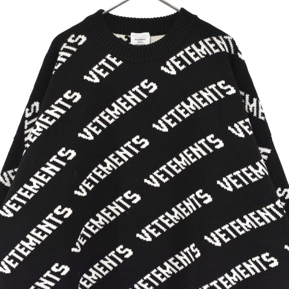 VETEMENTS (ヴェトモン) 22AW メリノウールロゴ総柄クルーネックニット  