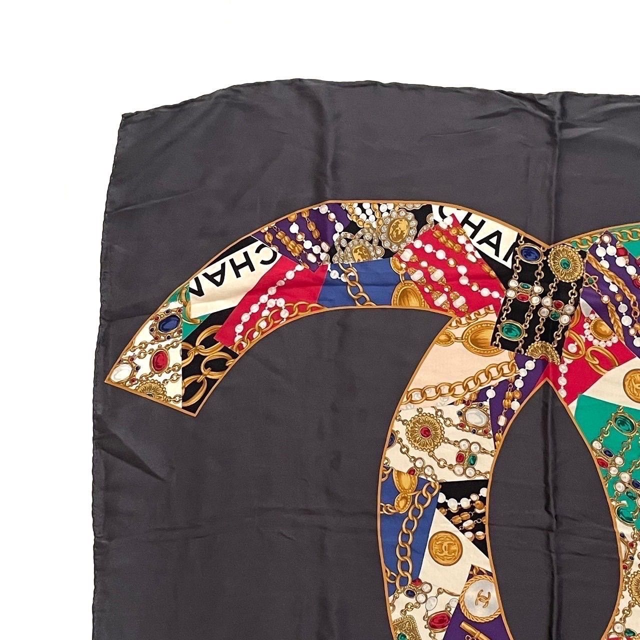 CHANEL シャネル スカーフ グレー マルチカラー 大判 小物 ココマーク