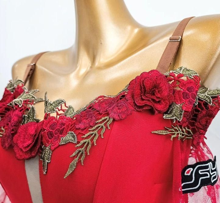 注目ショップ・ブランドのギフト 社交ダンスドレス モダンダンス 花柄 立体刺繍 オーダーメイド 社交ダンス