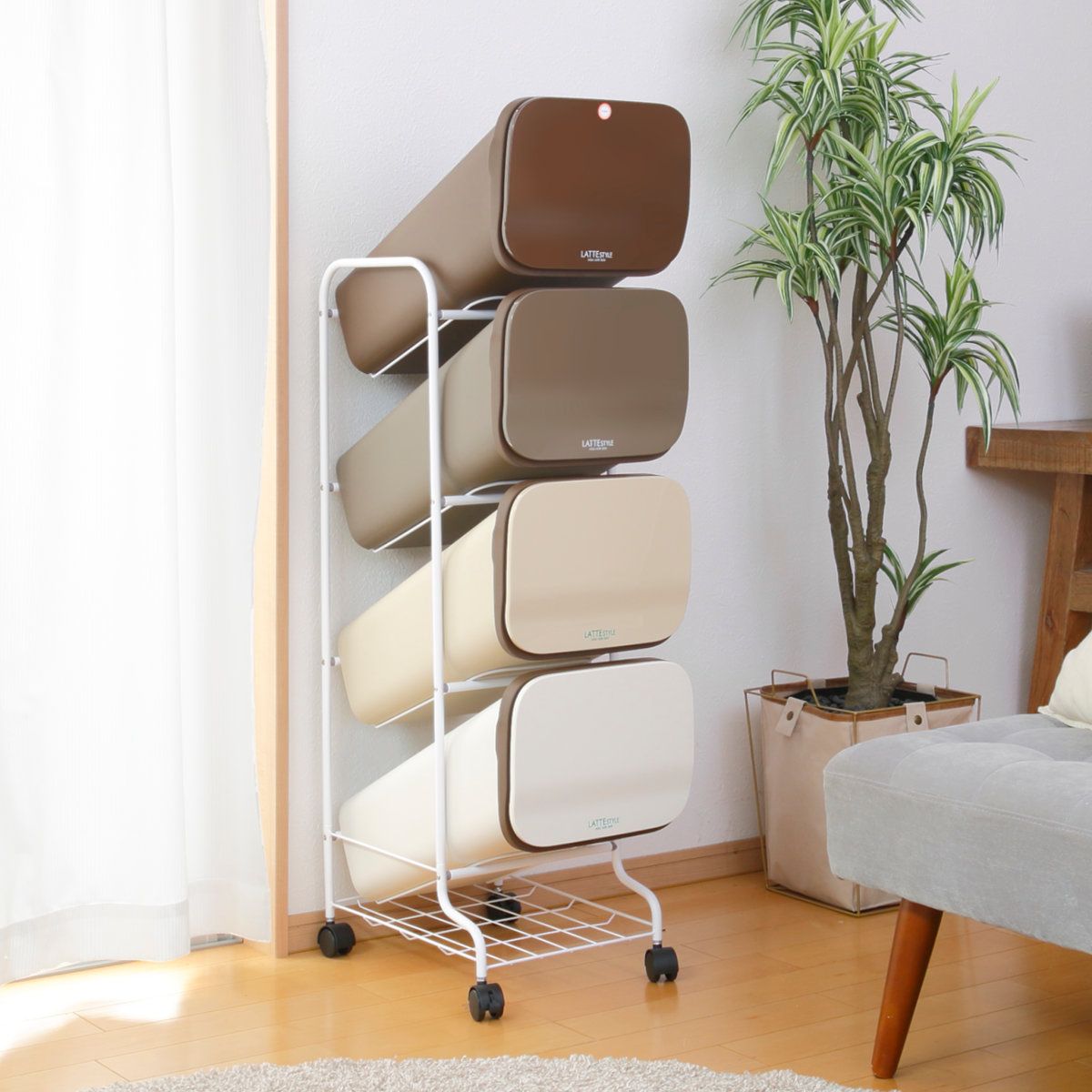 リス ラテスタイル スタンドダストボックス 4P（4段） DS-980-214-0 1セット フタ付きゴミ箱 ミックス ラテスタイル 19L×4段 リス 分別 ゴミ箱 4P