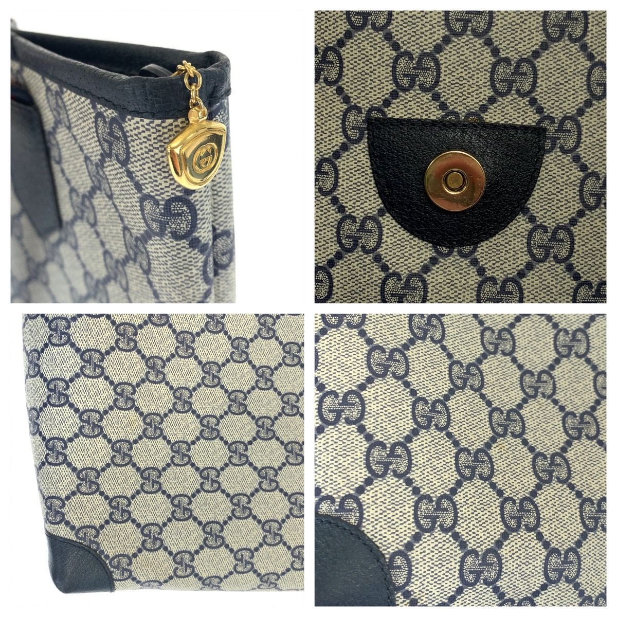 【美品】グッチ トートバッグ ネイビー スプリー厶 シェリーライン GG柄 GUCCI トートバッグ シェリーライン GGスプリーム ネイビー 持ち