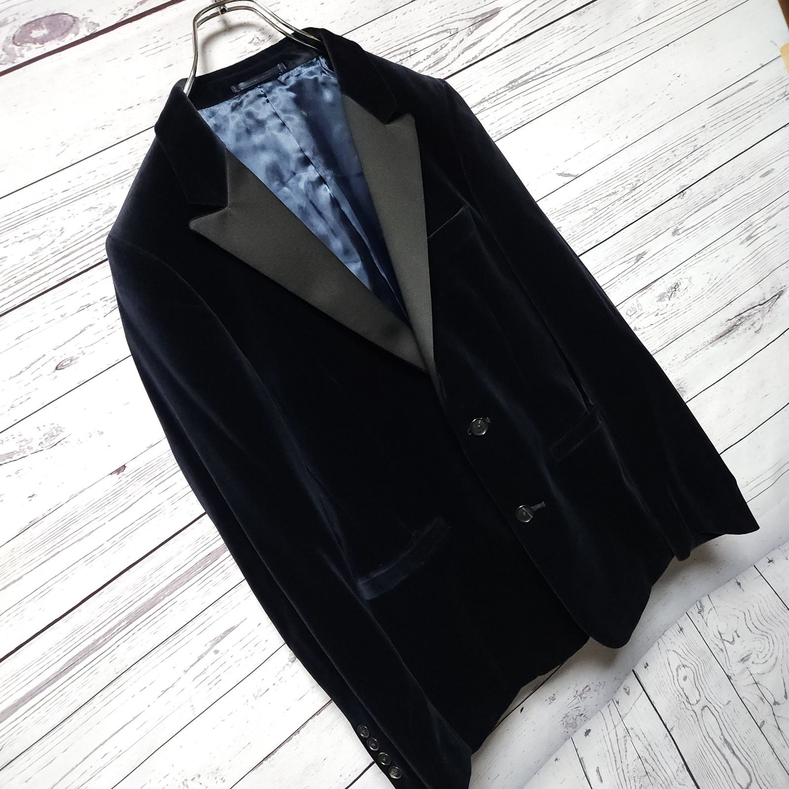 UNITED ARROWS green label relaxing　ピークドラペルベロアテーラードジャケット　ネイビーS　メンズ / きれいめ / 高級感 / 秋冬 / ドレッシー / 匿名配送