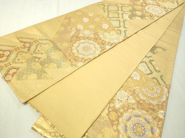 ✨珍品✨金唐革・切り篏め夏帯 平和屋着物▽六通柄袋帯 唐織 切嵌更紗唐草文 金銀糸 やまと誂製