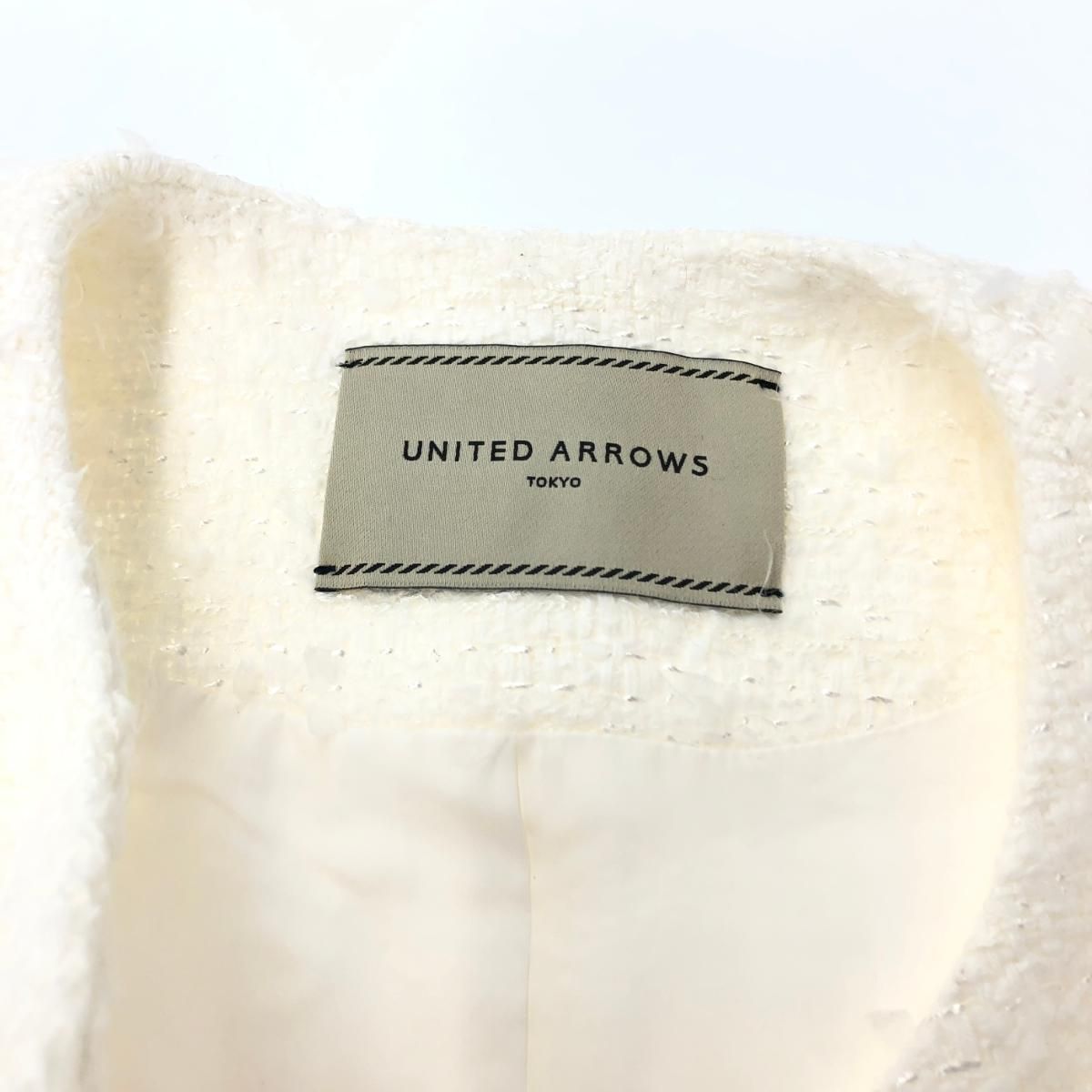 美品 ユナイテッドアローズ ファンシーツイード ノーカラー ベスト 36 UNITED ARROWS（ユナイテッドアローズ）の「ファンシーツイード