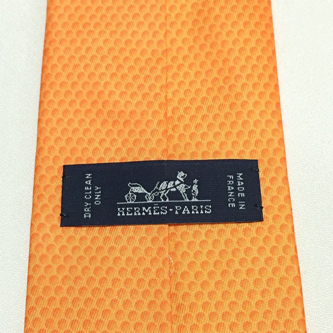 美品 エルメス HERMES ネクタイ シルク100% オレンジ ドット 2510-126