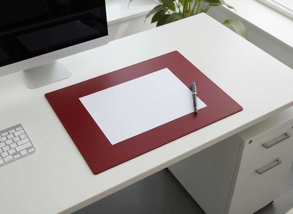 かばん屋さんの手作り 片面 レザー デスクマット34cm×46.5cm キーボード|マウス 用 レッド